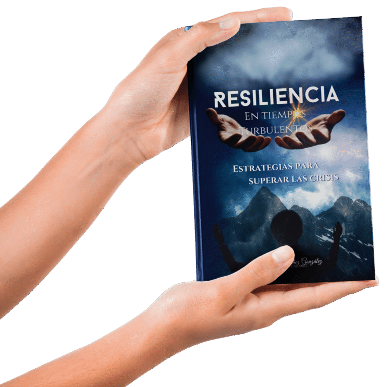Portada del libro Resiliencia, En tiempos turbulentos, sostenido con manos